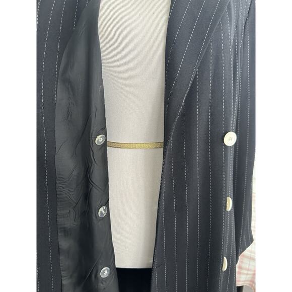 Vtg 90s Pin Stripe Power Suit Secretary Double Breasted Blazer Coat Dress Sz 10 - Picture 9 of 16